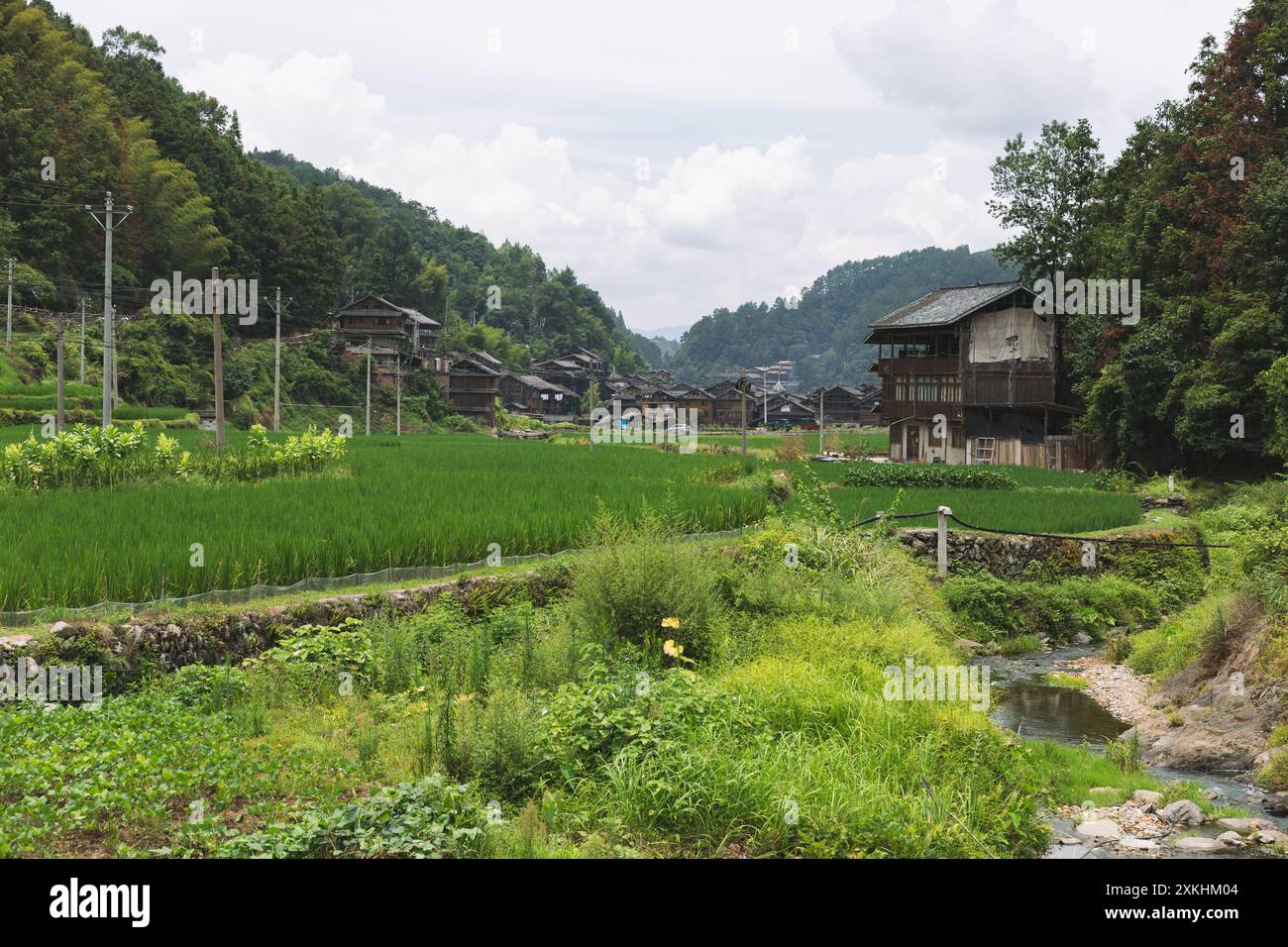 Paesaggio nel villaggio di Zhaoxing Dong, Guizhou, Cina. Foto Stock