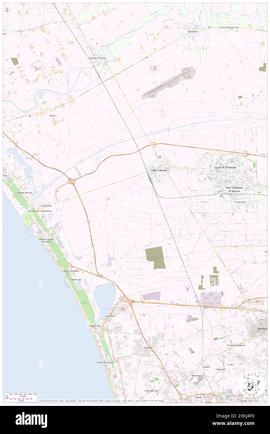 Villa Literno, Provincia di Caserta, IT, Italia, Campania, N 41 0' 35'', N 14 4' 49'', MAP, Cartascapes Map pubblicata nel 2024. Esplora Cartascapes, una mappa che rivela i diversi paesaggi, culture ed ecosistemi della Terra. Viaggia attraverso il tempo e lo spazio, scoprendo l'interconnessione del passato, del presente e del futuro del nostro pianeta. Foto Stock