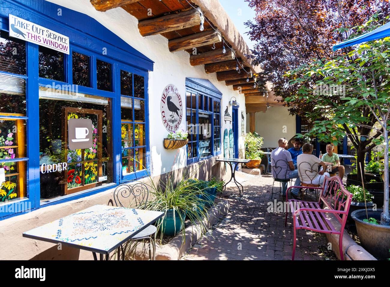 Esterno della Black Bird Coffee House nel Pario Market, città vecchia, Albuquerque, New Mexico, Stati Uniti Foto Stock