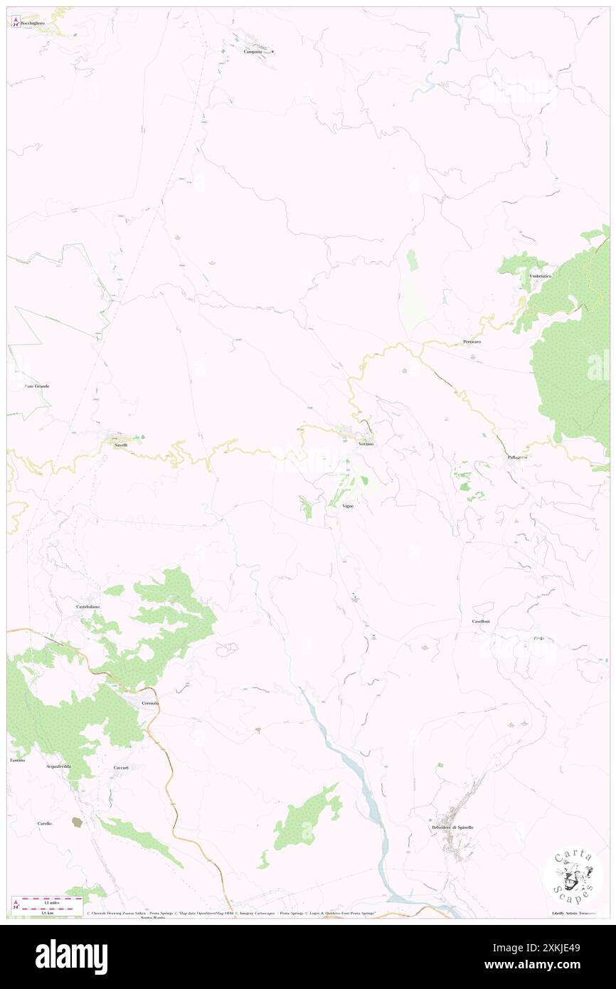 Verzino, Provincia di Crotone, IT, Italia, Calabria, N 39 18' 39'', N 16 51' 37'', MAP, Cartascapes Map pubblicata nel 2024. Esplora Cartascapes, una mappa che rivela i diversi paesaggi, culture ed ecosistemi della Terra. Viaggia attraverso il tempo e lo spazio, scoprendo l'interconnessione del passato, del presente e del futuro del nostro pianeta. Foto Stock