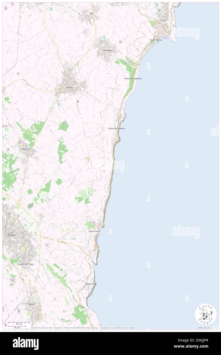 Torre del Sasso, Provincia di Lecce, IT, Italia, Puglia, N 39 57' 18''', N 18 24' 4''', MAP, Cartascapes Map pubblicata nel 2024. Esplora Cartascapes, una mappa che rivela i diversi paesaggi, culture ed ecosistemi della Terra. Viaggia attraverso il tempo e lo spazio, scoprendo l'interconnessione del passato, del presente e del futuro del nostro pianeta. Foto Stock