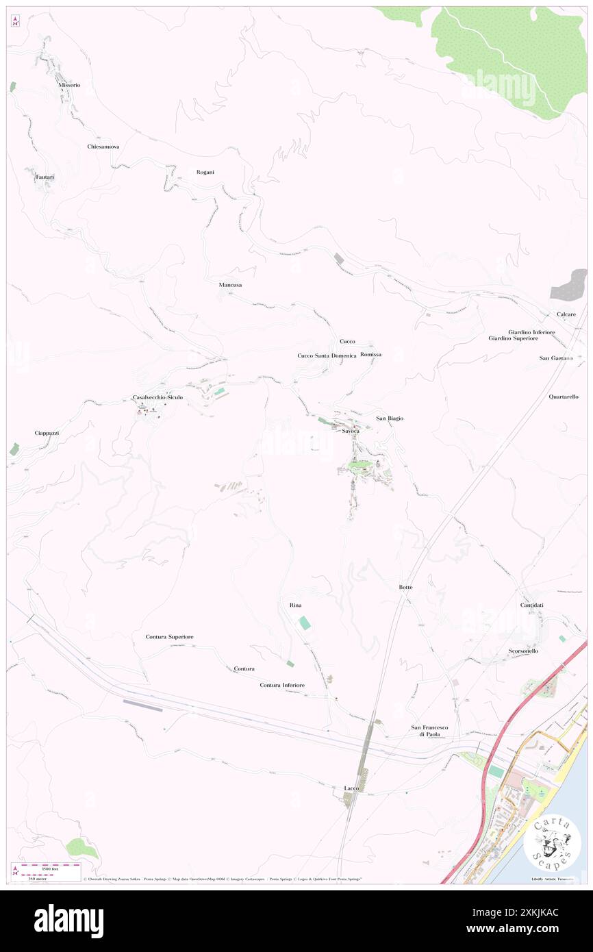 Savoca, Messina, IT, Italia, Sicilia, N 37 57' 11'', N 15 20' 24''', MAP, Cartascapes Map pubblicata nel 2024. Esplora Cartascapes, una mappa che rivela i diversi paesaggi, culture ed ecosistemi della Terra. Viaggia attraverso il tempo e lo spazio, scoprendo l'interconnessione del passato, del presente e del futuro del nostro pianeta. Foto Stock