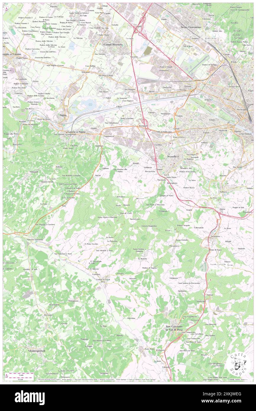 Scandicci, Provincia di Firenze, IT, Italia, Toscana, N 43 45' 15'', N 11 11' 16'', MAP, Cartascapes Map pubblicata nel 2024. Esplora Cartascapes, una mappa che rivela i diversi paesaggi, culture ed ecosistemi della Terra. Viaggia attraverso il tempo e lo spazio, scoprendo l'interconnessione del passato, del presente e del futuro del nostro pianeta. Foto Stock