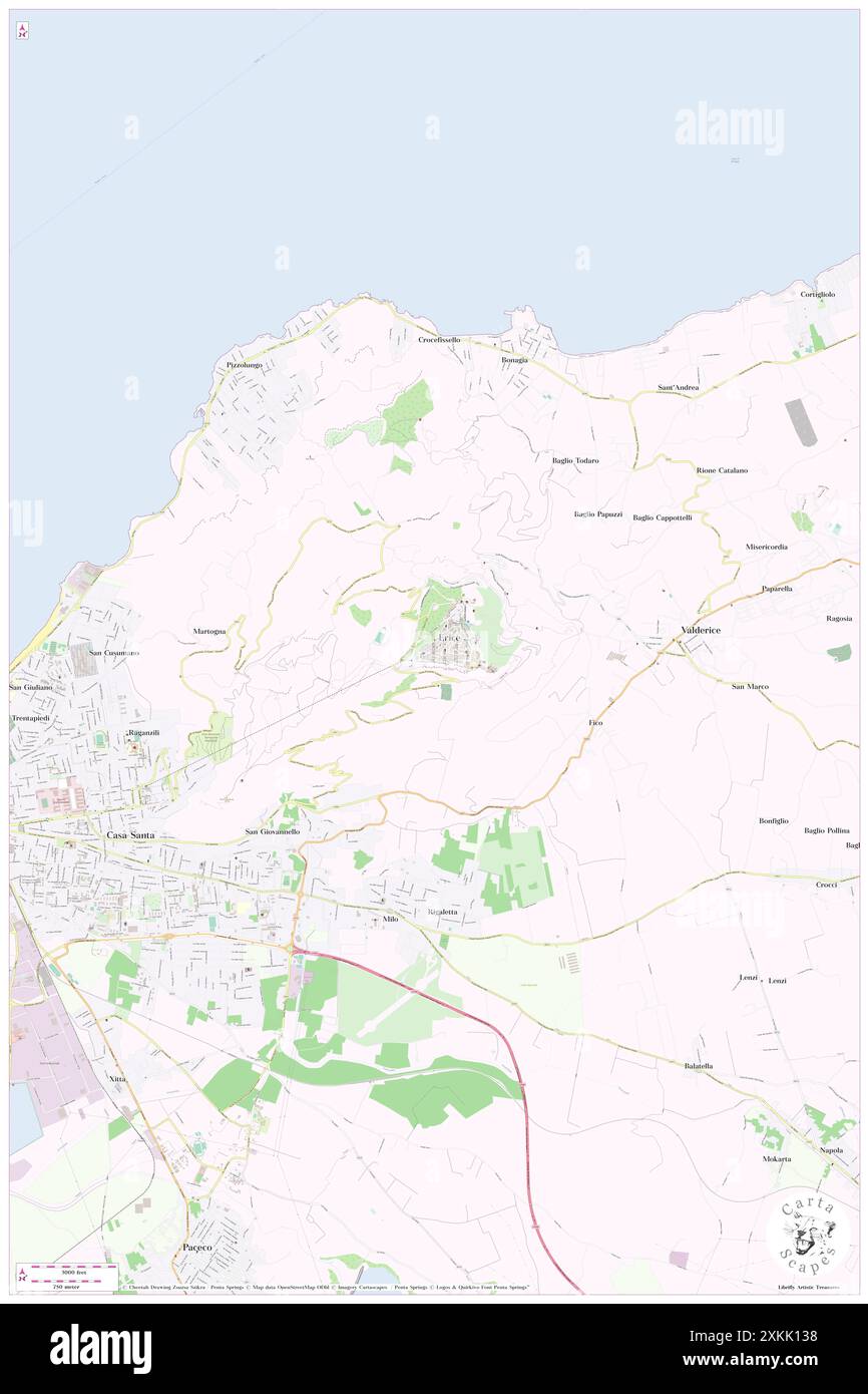 Moderno Erice, Trapani, IT, Italia, Sicilia, N 38 2' 12'', N 12 35' 7'', MAP, Cartascapes Map pubblicata nel 2024. Esplora Cartascapes, una mappa che rivela i diversi paesaggi, culture ed ecosistemi della Terra. Viaggia attraverso il tempo e lo spazio, scoprendo l'interconnessione del passato, del presente e del futuro del nostro pianeta. Foto Stock