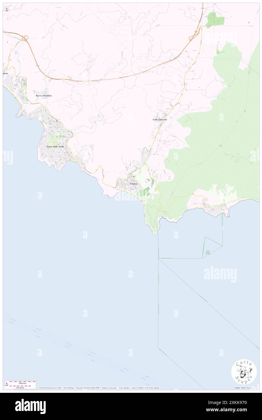 Riu Solanas, IT, Italia, Sardegna, N 39 8' 0'', N 9 25' 44''', mappa, Cartascapes Mappa pubblicata nel 2024. Esplora Cartascapes, una mappa che rivela i diversi paesaggi, culture ed ecosistemi della Terra. Viaggia attraverso il tempo e lo spazio, scoprendo l'interconnessione del passato, del presente e del futuro del nostro pianeta. Foto Stock