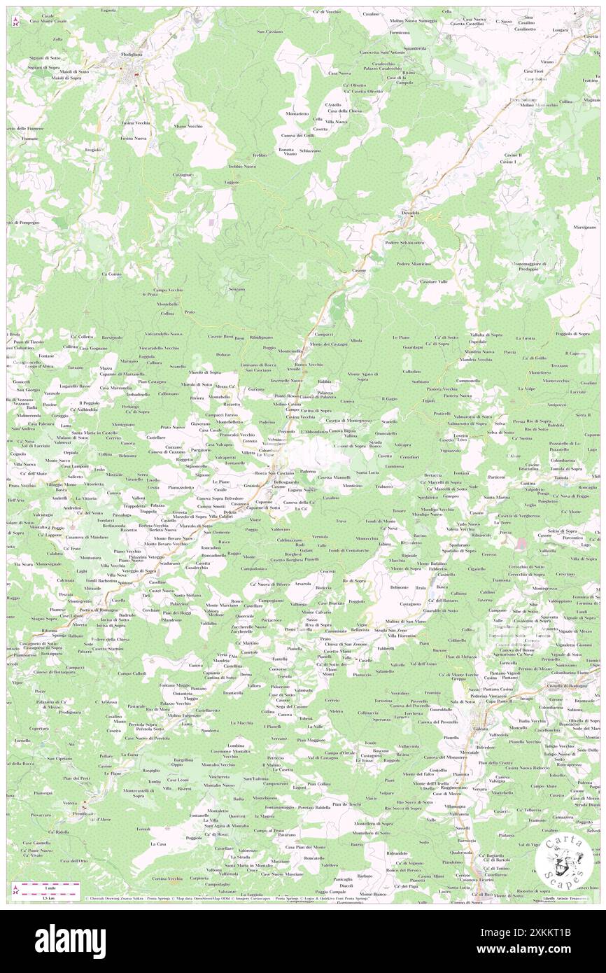 Rocca San Casciano, Provincia di Forlì-Cesena, IT, Italia, Emilia-Romagna, N 44 3' 32'', N 11 50' 35'', MAP, Cartascapes Map pubblicata nel 2024. Esplora Cartascapes, una mappa che rivela i diversi paesaggi, culture ed ecosistemi della Terra. Viaggia attraverso il tempo e lo spazio, scoprendo l'interconnessione del passato, del presente e del futuro del nostro pianeta. Foto Stock