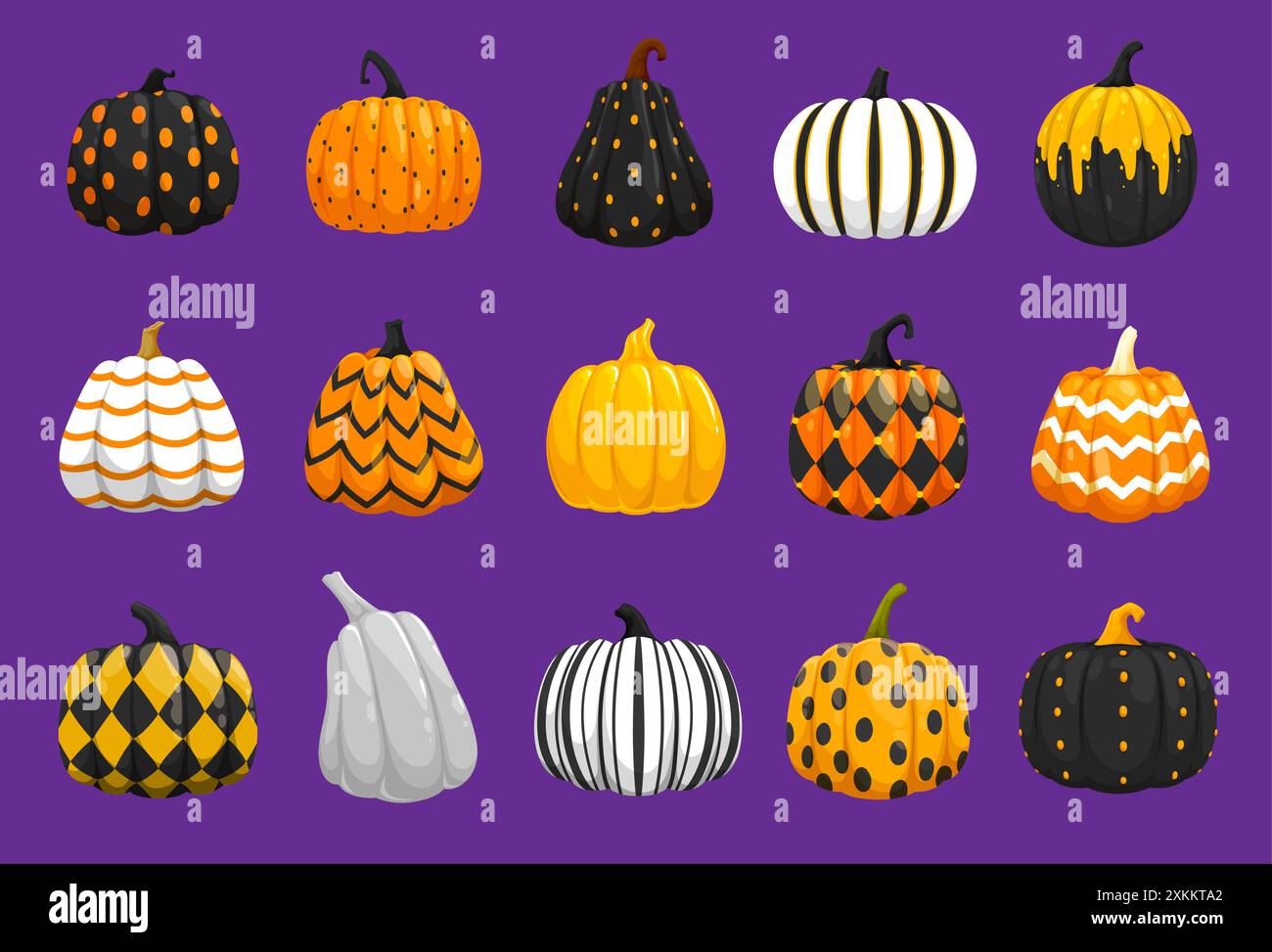 Halloween dipinse le zucche con motivi ornamentali natalizi per decorazioni vettoriali notturne horror. Halloween spaventoso Natale diverse zucche con arancio d Illustrazione Vettoriale