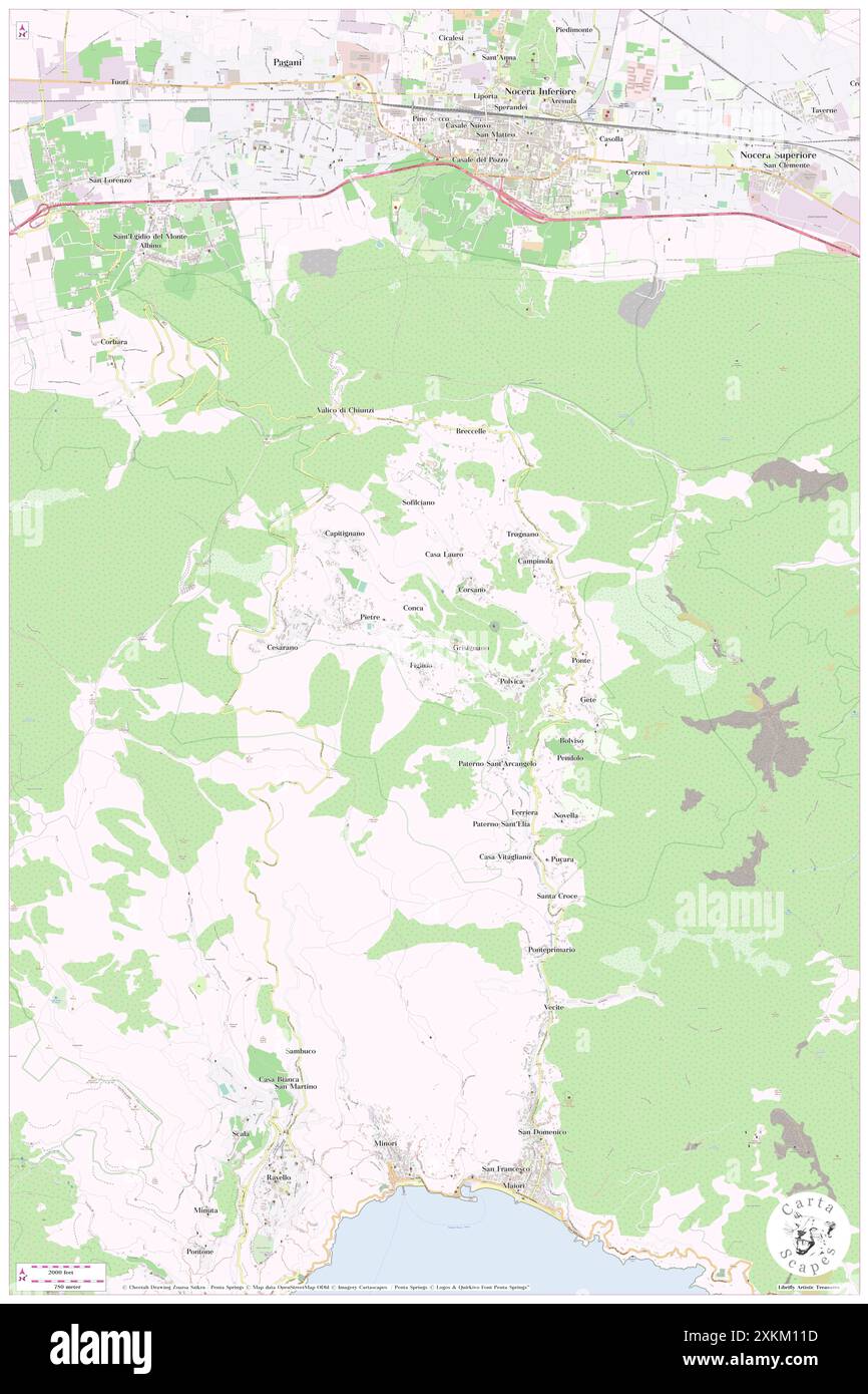 Tramonti, Provincia di Salerno, IT, Italia, Campania, N 40 41' 29'', N 14 38' 41'', MAP, Cartascapes Map pubblicata nel 2024. Esplora Cartascapes, una mappa che rivela i diversi paesaggi, culture ed ecosistemi della Terra. Viaggia attraverso il tempo e lo spazio, scoprendo l'interconnessione del passato, del presente e del futuro del nostro pianeta. Foto Stock