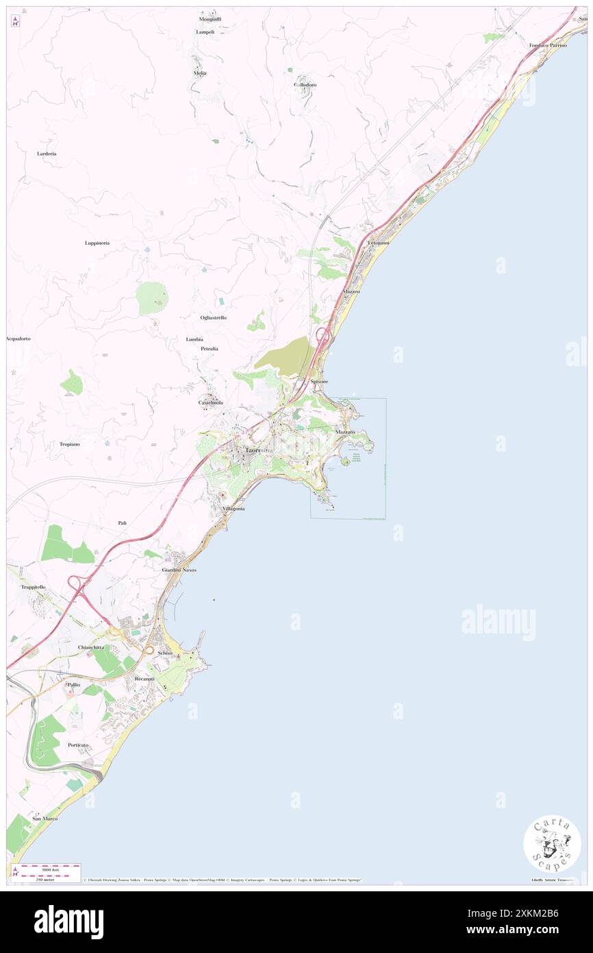 Teatro Antico di Taormina, Messina, IT, Italia, Sicilia, N 37 51' 8'', N 15 17' 32'', MAP, Cartascapes Map pubblicata nel 2024. Esplora Cartascapes, una mappa che rivela i diversi paesaggi, culture ed ecosistemi della Terra. Viaggia attraverso il tempo e lo spazio, scoprendo l'interconnessione del passato, del presente e del futuro del nostro pianeta. Foto Stock