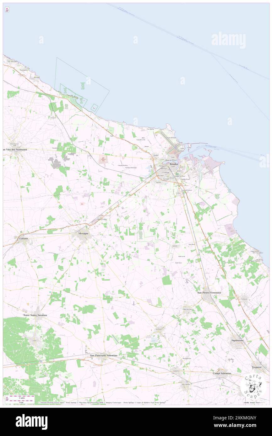 Brindisi, Provincia di Brindisi, IT, Italia, Puglia, N 40 37' 39'', N 17 56' 12'', MAP, Cartascapes Map pubblicata nel 2024. Esplora Cartascapes, una mappa che rivela i diversi paesaggi, culture ed ecosistemi della Terra. Viaggia attraverso il tempo e lo spazio, scoprendo l'interconnessione del passato, del presente e del futuro del nostro pianeta. Foto Stock