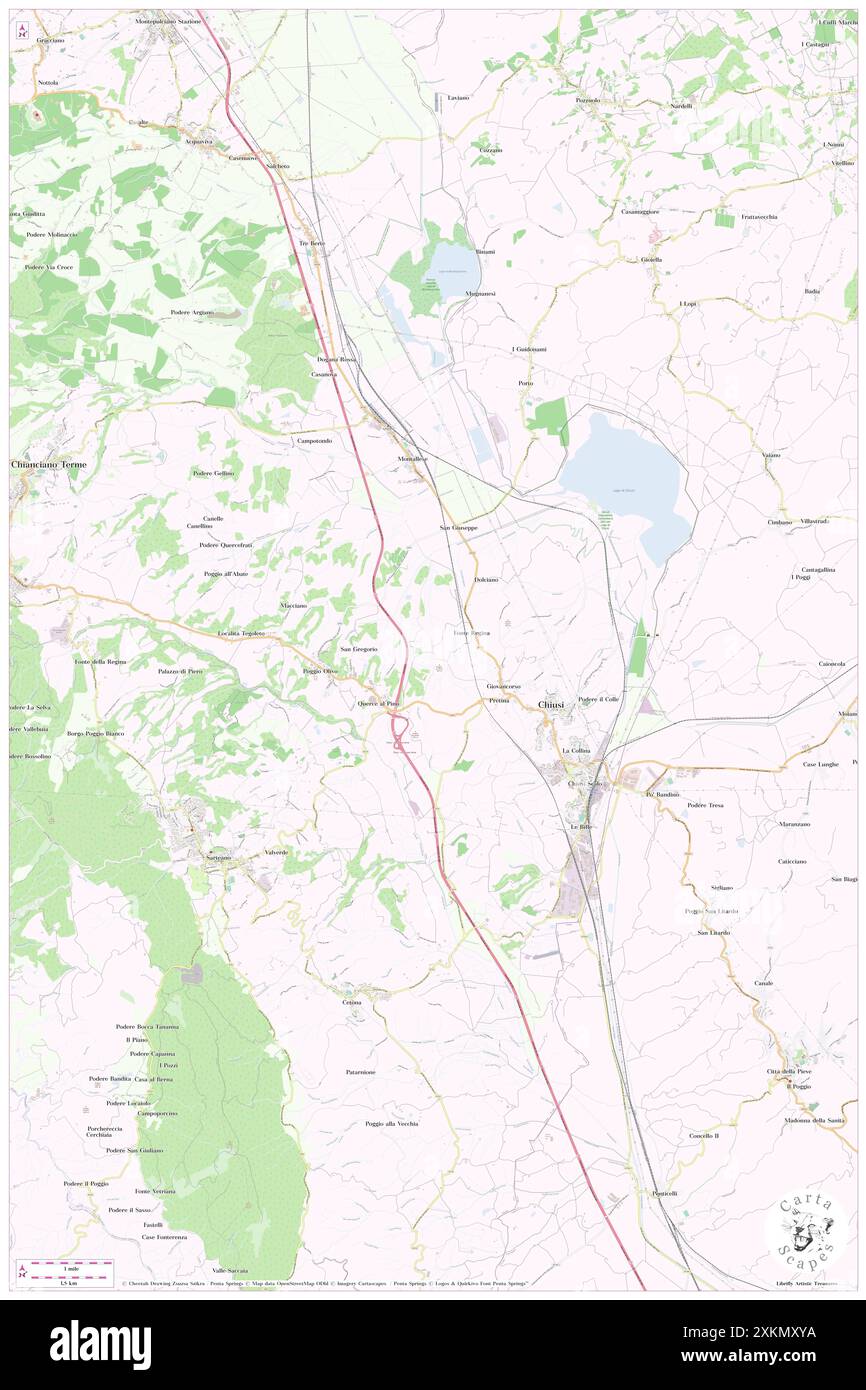 Chiusi, Provincia di Siena, IT, Italia, Toscana, N 43 0' 57'', N 11 56' 50'', MAP, Cartascapes Map pubblicata nel 2024. Esplora Cartascapes, una mappa che rivela i diversi paesaggi, culture ed ecosistemi della Terra. Viaggia attraverso il tempo e lo spazio, scoprendo l'interconnessione del passato, del presente e del futuro del nostro pianeta. Foto Stock