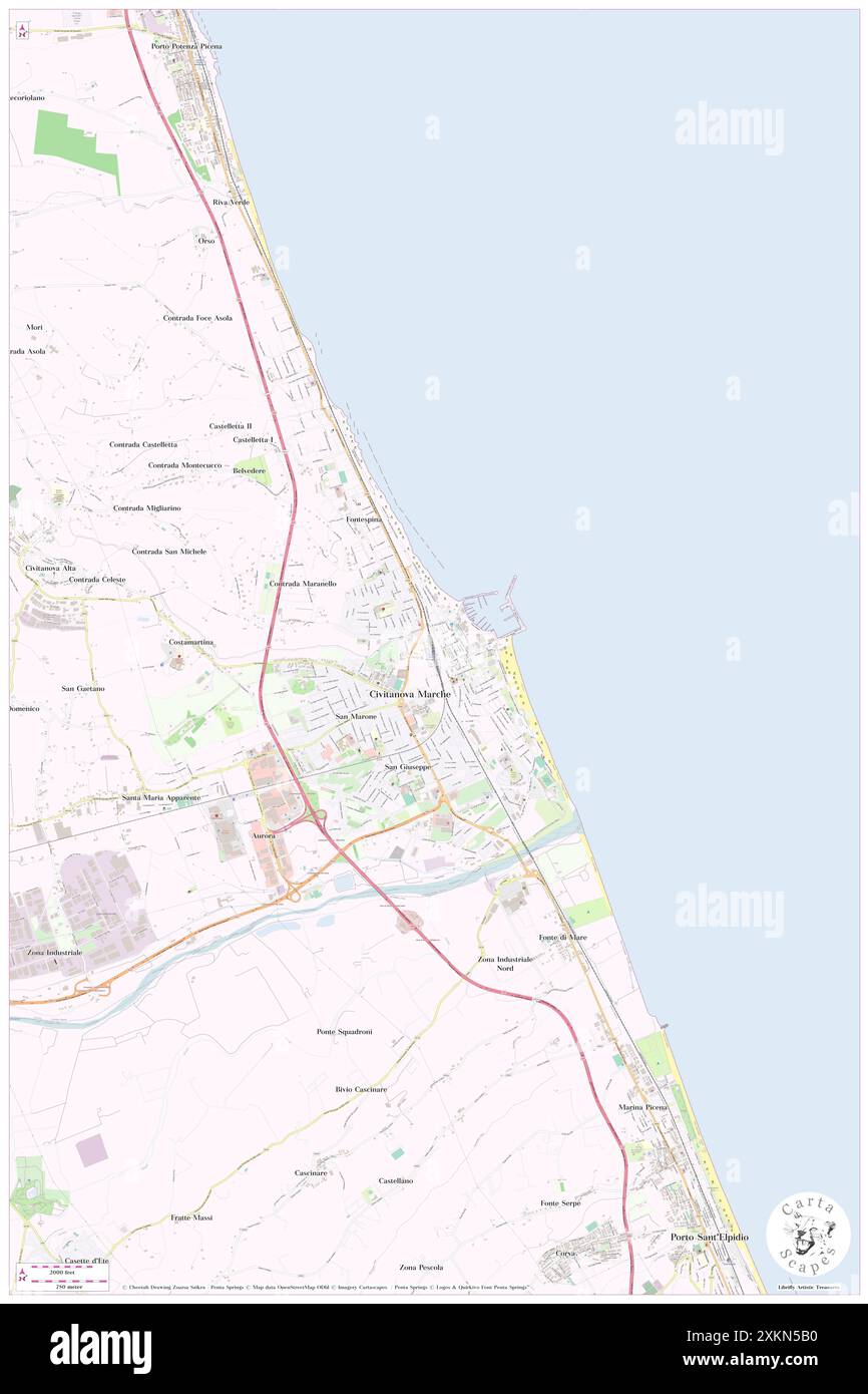 Stazione Civitanova Marche - Montegranaro, Provincia di Macerata, IT, Italia, le Marche, N 43 18' 32'', N 13 43' 32'', MAP, Cartascapes Map pubblicata nel 2024. Esplora Cartascapes, una mappa che rivela i diversi paesaggi, culture ed ecosistemi della Terra. Viaggia attraverso il tempo e lo spazio, scoprendo l'interconnessione del passato, del presente e del futuro del nostro pianeta. Foto Stock