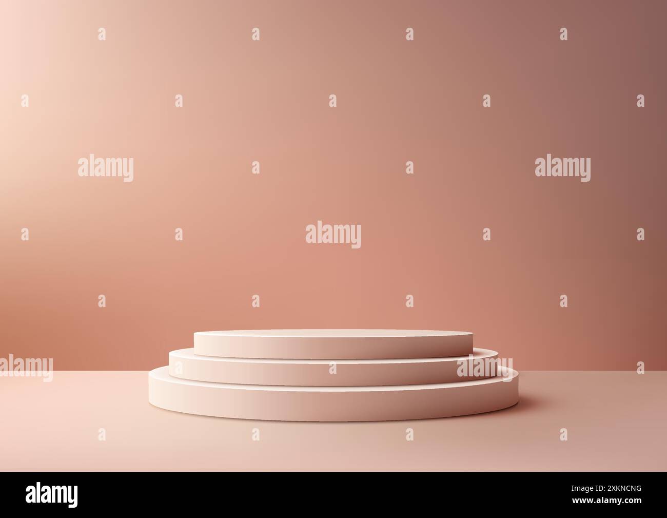 Moderno podio beige 3D su sfondo rosa pastello, perfetto per l'esposizione di prodotti in stile minimalista e il mockup Illustrazione Vettoriale
