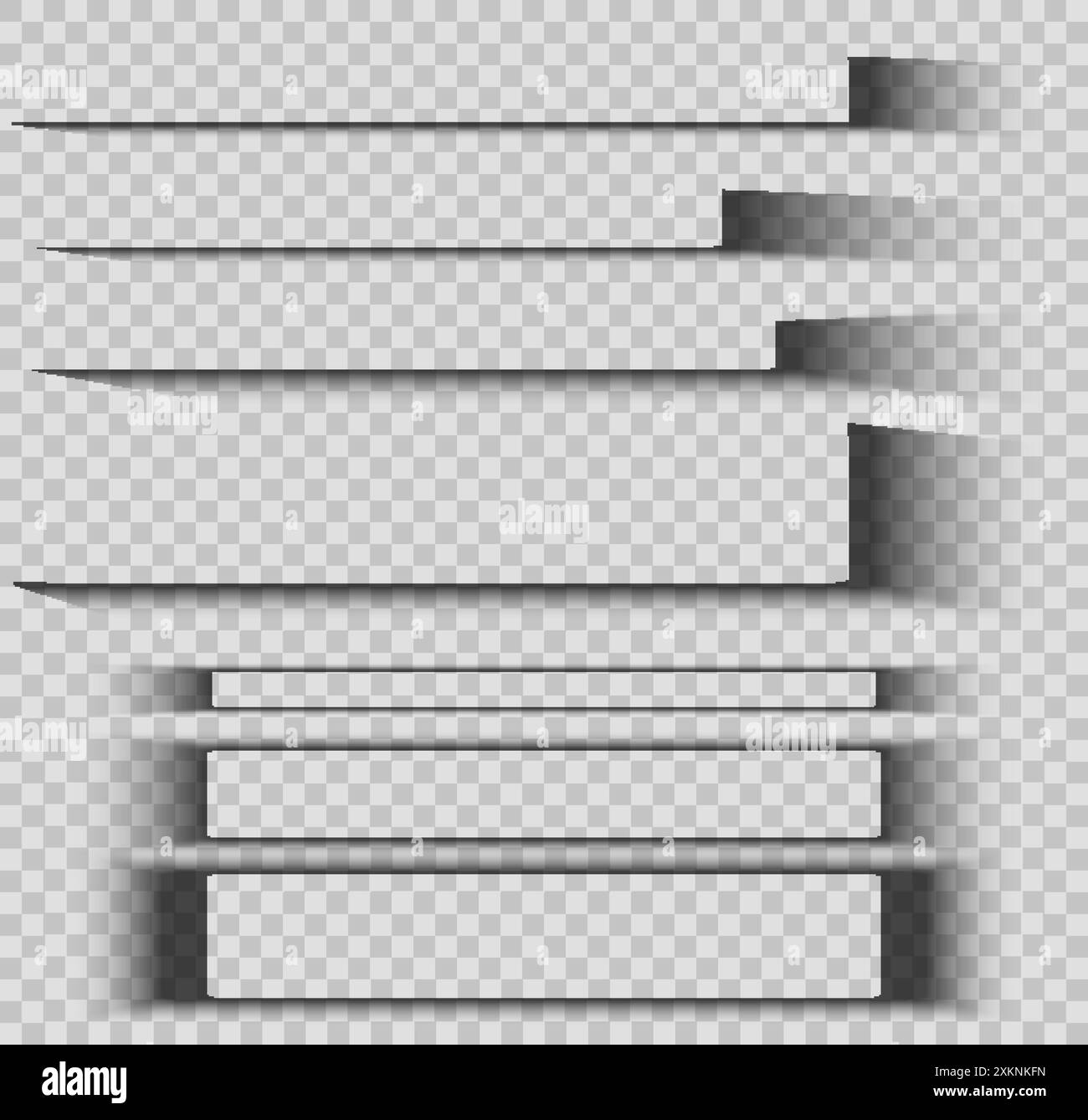 Set vettoriale di effetti d'ombra rettangolari. Raccolta di ombre traslucide isolate dallo sfondo. Elementi di design ombreggiati per carta e cornici Illustrazione Vettoriale