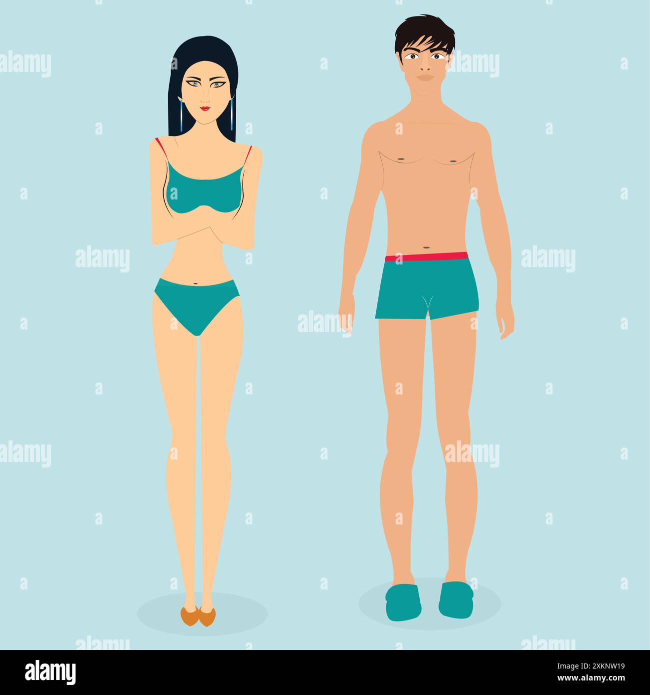 Illustrazione vettoriale di nuotatori che indossano abiti da nuoto. Illustrazione Vettoriale