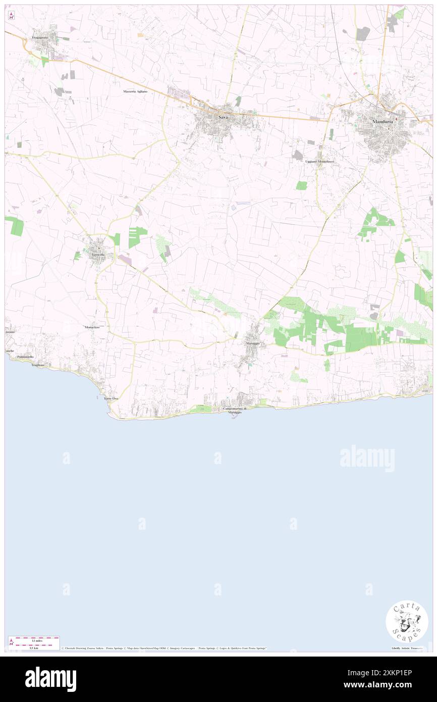 Maruggio, Provincia di Taranto, IT, Italia, Puglia, N 40 19' 13'', N 17 34' 13'', MAP, Cartascapes Map pubblicata nel 2024. Esplora Cartascapes, una mappa che rivela i diversi paesaggi, culture ed ecosistemi della Terra. Viaggia attraverso il tempo e lo spazio, scoprendo l'interconnessione del passato, del presente e del futuro del nostro pianeta. Foto Stock