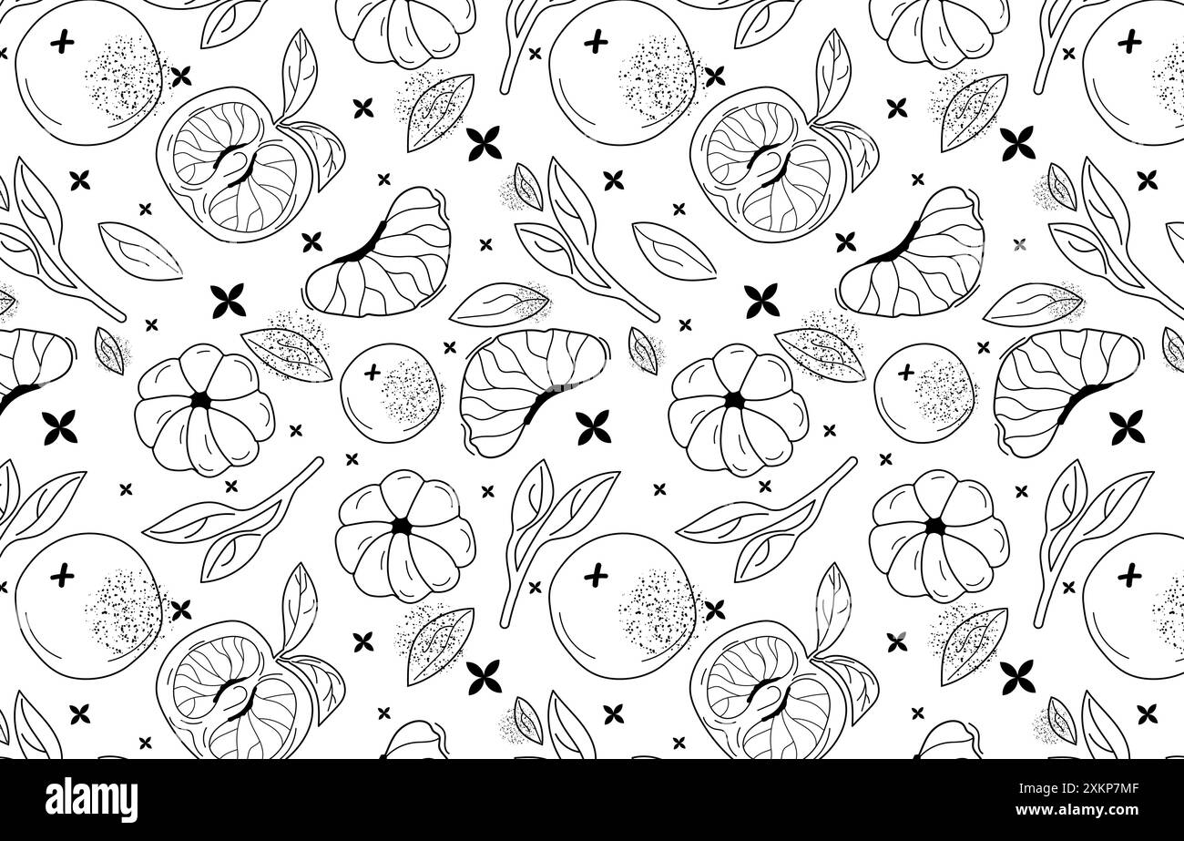 Elegante illustrazione monocromatica con motivi floreali e fruttati adatta a vari progetti di design Illustrazione Vettoriale