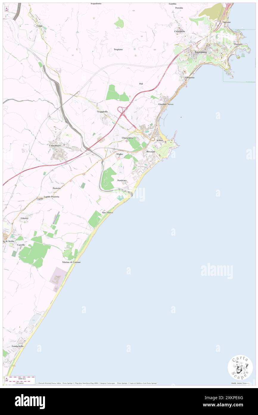 Fiume Alcantara, Messina, IT, Italia, Sicilia, N 37 48' 25'', N 15 15' 25'', MAP, Cartascapes Map pubblicata nel 2024. Esplora Cartascapes, una mappa che rivela i diversi paesaggi, culture ed ecosistemi della Terra. Viaggia attraverso il tempo e lo spazio, scoprendo l'interconnessione del passato, del presente e del futuro del nostro pianeta. Foto Stock