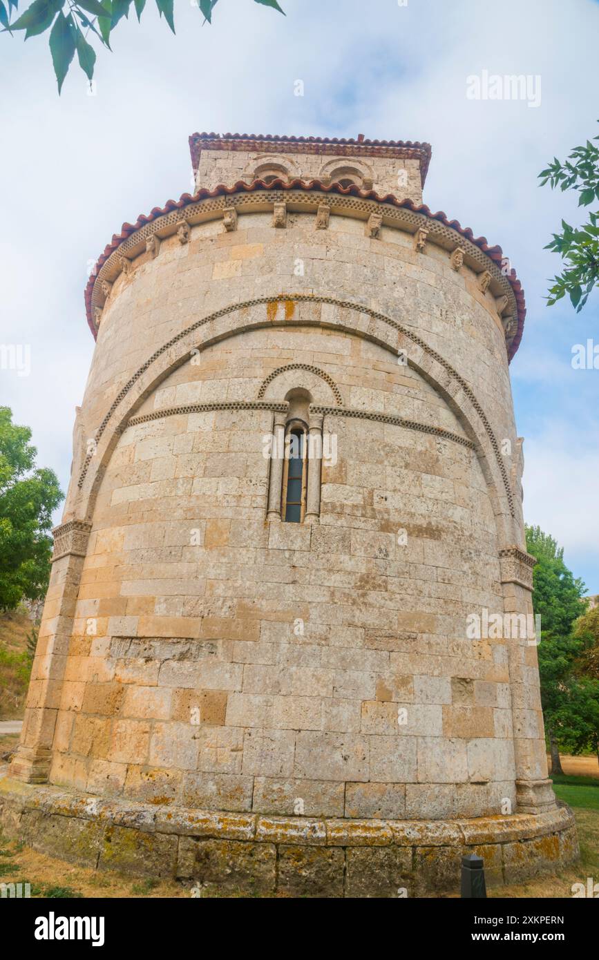 Abside della chiesa di Nuestra Señora del Valle. Monasterio de Rodilla, provincia di Burgos, Castilla Leon, Spagna. Foto Stock