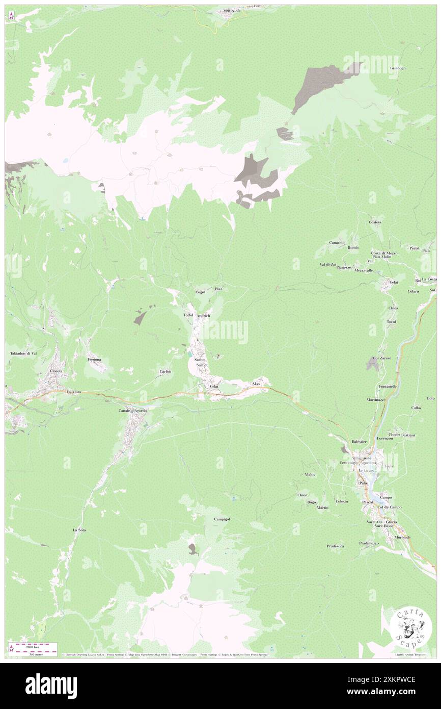 Vallada Agordina, Provincia di Belluno, IT, Italia, Veneto, N 46 21' 51'', N 11 56' 2'', MAP, Cartascapes Map pubblicata nel 2024. Esplora Cartascapes, una mappa che rivela i diversi paesaggi, culture ed ecosistemi della Terra. Viaggia attraverso il tempo e lo spazio, scoprendo l'interconnessione del passato, del presente e del futuro del nostro pianeta. Foto Stock