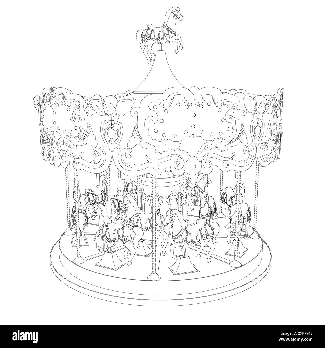 Illustrazione vettoriale in bianco e nero di un carosello su sfondo bianco per l'assemblaggio o la creazione di materiale didattico per le madri che lo fanno Illustrazione Vettoriale