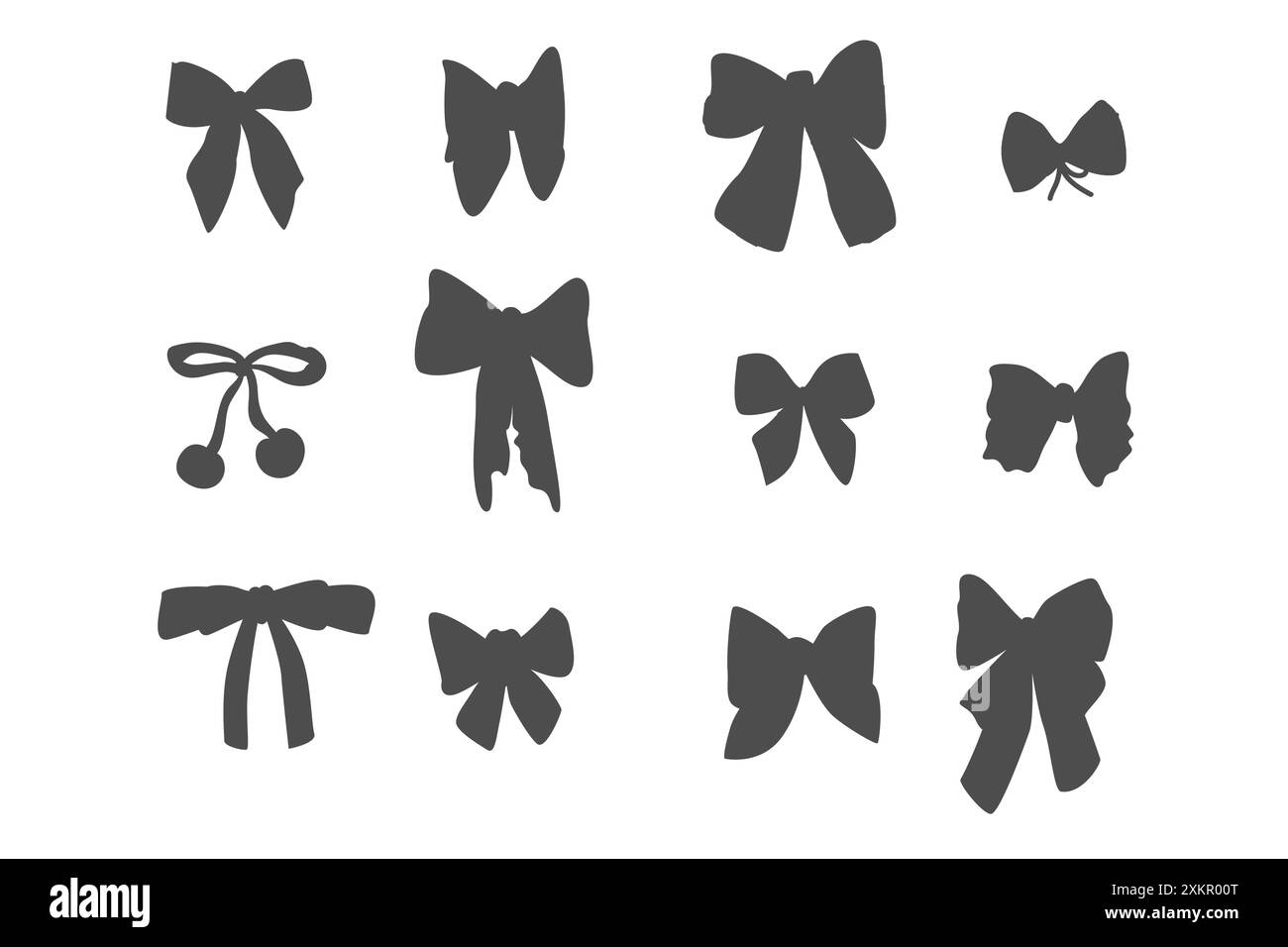 Illustrazione vettoriale di fiocchi e ciliegie vintage femminili. Fiocco per decorare i capelli. Elementi isolati. Accessori estetici Coquette. Illustrazione Vettoriale