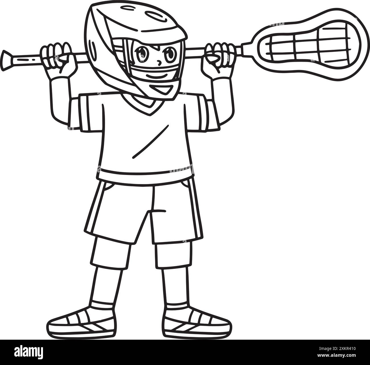 Lacrosse Player con Stick Isolated Coloring Page Illustrazione Vettoriale