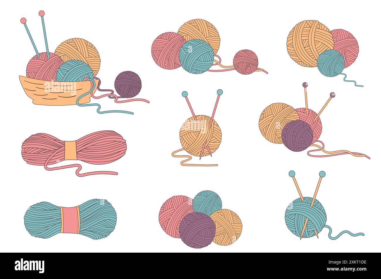 Filetti per maglieria, inclinazioni e sfere di filettatura per maglieria Illustrazione Vettoriale