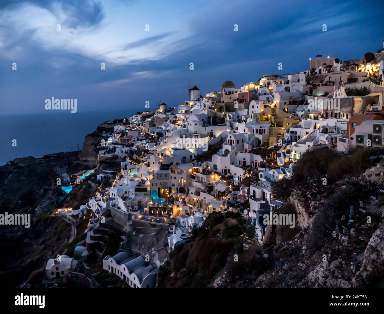Oia Santorini al tramonto Foto Stock