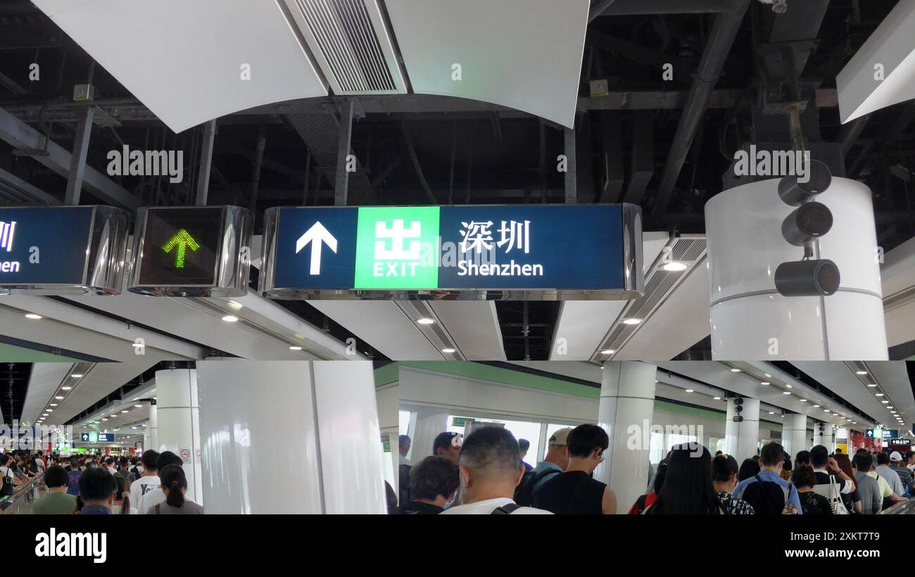 Shenzhen, Cina. 24 luglio 2024. Il viaggiatore cammina verso Shenzhen nell'area di controllo del confine presso MTR Corp Stazione lo Wu di Hong Kong, Cina (immagine di credito: © Serene Lee/SOPA Images via ZUMA Press Wire) SOLO PER USO EDITORIALE! Non per USO commerciale! Foto Stock