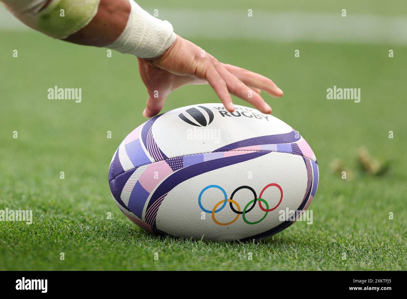 Julien Mattia/le Pictorium - Rugby 7s - Parigi 2024 - nuova Zelanda, Giappone. 24 luglio 2024. Francia/Senna Saint Denis/Parigi - Men's Pool A/Rugby Seven: New Zeland VS Giappone alle Olimpiadi estive di Parigi 2024, Stade de France, Saint Denis, Francia, 24 luglio, 2024 crediti: LE PICTORIUM/Alamy Live News Foto Stock