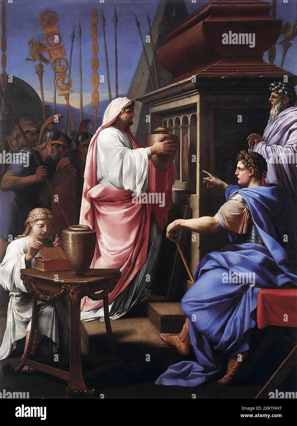 Caligola depositando le ceneri di sua madre e suo fratello nella tomba dei suoi antenati di Eustache le Sueur (1617-1655), olio su tela, c. 1647 Foto Stock