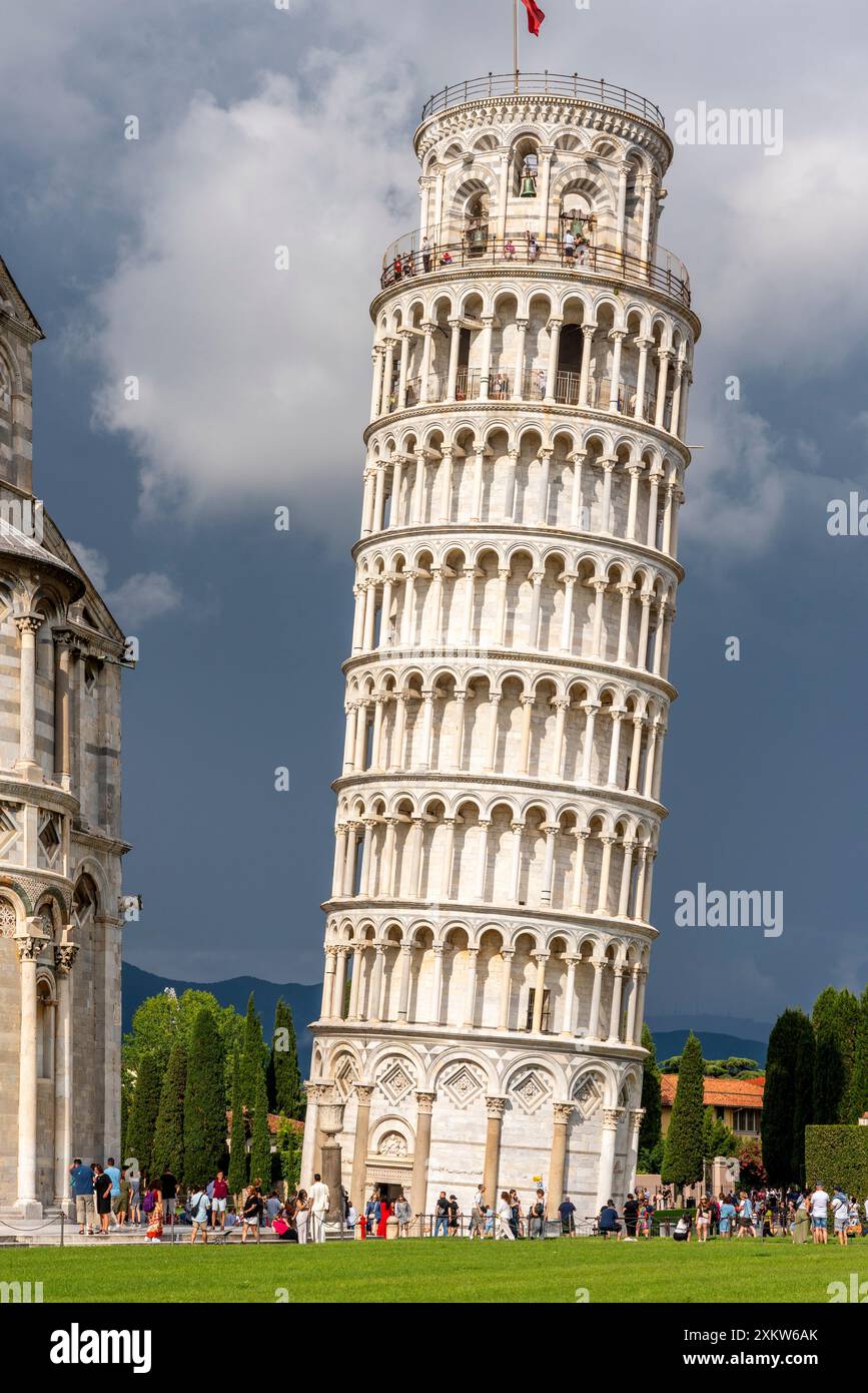 Torre pendente di Pisa, campo dei Miracoli, Pisa, Toscana, Italia. Foto Stock