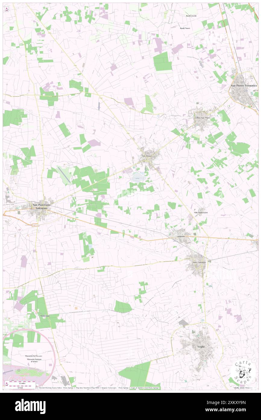 Guagnano, Provincia di Lecce, IT, Italia, Puglia, N 40 24' 4'', N 17 56' 56'', MAP, Cartascapes Map pubblicata nel 2024. Esplora Cartascapes, una mappa che rivela i diversi paesaggi, culture ed ecosistemi della Terra. Viaggia attraverso il tempo e lo spazio, scoprendo l'interconnessione del passato, del presente e del futuro del nostro pianeta. Foto Stock