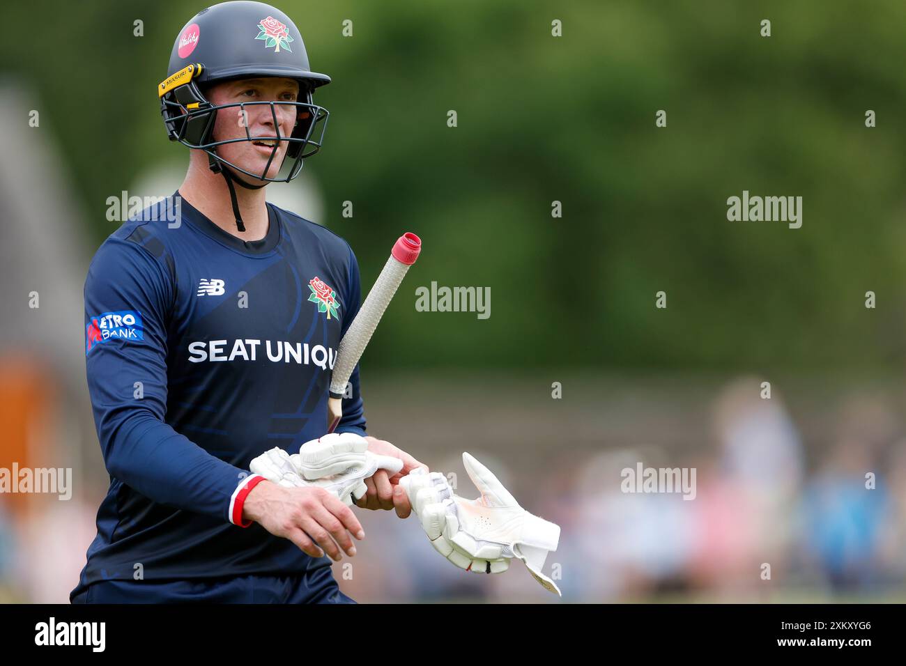 Keaton Jennings del Lancashire durante la partita della Metro Bank One Day Cup tra il Lancashire e il Durham County Cricket Club alla Sedbergh School, Sedbergh, mercoledì 24 luglio 2024. (Foto: Mark Fletcher | mi News) crediti: MI News & Sport /Alamy Live News Foto Stock