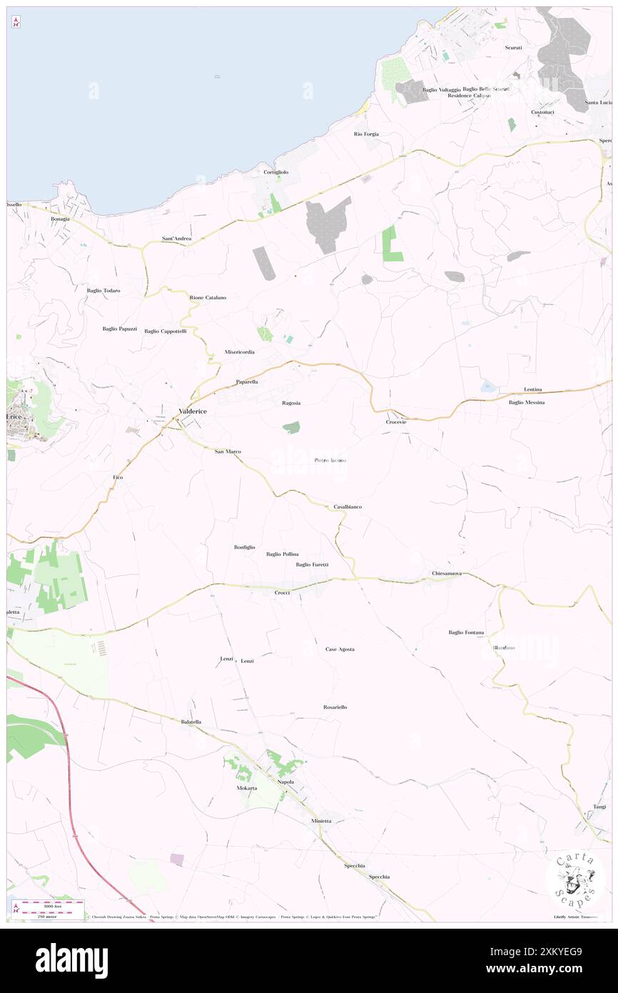 Valderice, Trapani, IT, Italia, Sicilia, N 38 2' 24''', N 12 36' 54'', MAP, Cartascapes Map pubblicata nel 2024. Esplora Cartascapes, una mappa che rivela i diversi paesaggi, culture ed ecosistemi della Terra. Viaggia attraverso il tempo e lo spazio, scoprendo l'interconnessione del passato, del presente e del futuro del nostro pianeta. Foto Stock