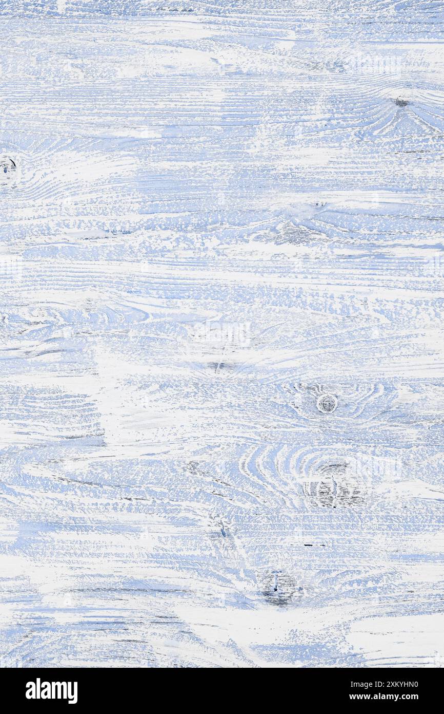 Sfondo in legno lilla chiaro con tonalità fredde. Struttura in legno con strisce e nodi orizzontali per carta da parati, design grafico e creatività. Vista dall'alto, verticale Foto Stock