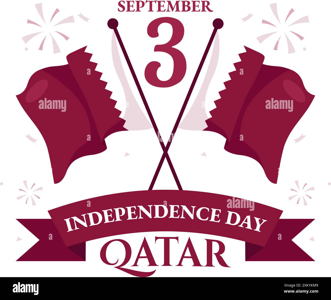 Happy Qatar Independence Day illustrazione vettoriale per il 3 settembre con una bandiera e un nastro ondulati su sfondo di cartone animato piatto Illustrazione Vettoriale Happy Qatar Independence Day illustrazione vettoriale per il 3 settembre con una bandiera e un nastro ondulati su sfondo di cartone animato piatto Illustrazione Vettoriale