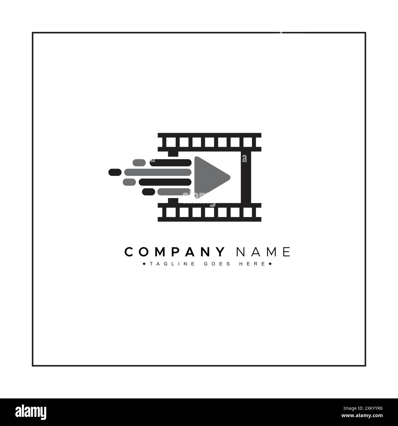 Modello del logo di Studio con icona filmato e pulsante Riproduci Illustrazione Vettoriale