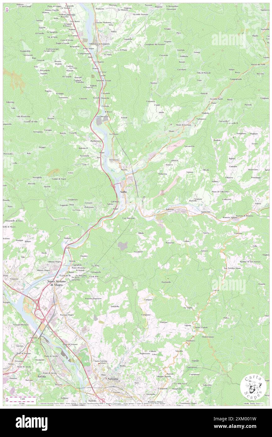 Aulla, Provincia di massa-Carrara, IT, Italia, Toscana, N 44 12' 52'', N 9 58' 4'', MAP, Cartascapes Map pubblicata nel 2024. Esplora Cartascapes, una mappa che rivela i diversi paesaggi, culture ed ecosistemi della Terra. Viaggia attraverso il tempo e lo spazio, scoprendo l'interconnessione del passato, del presente e del futuro del nostro pianeta. Foto Stock