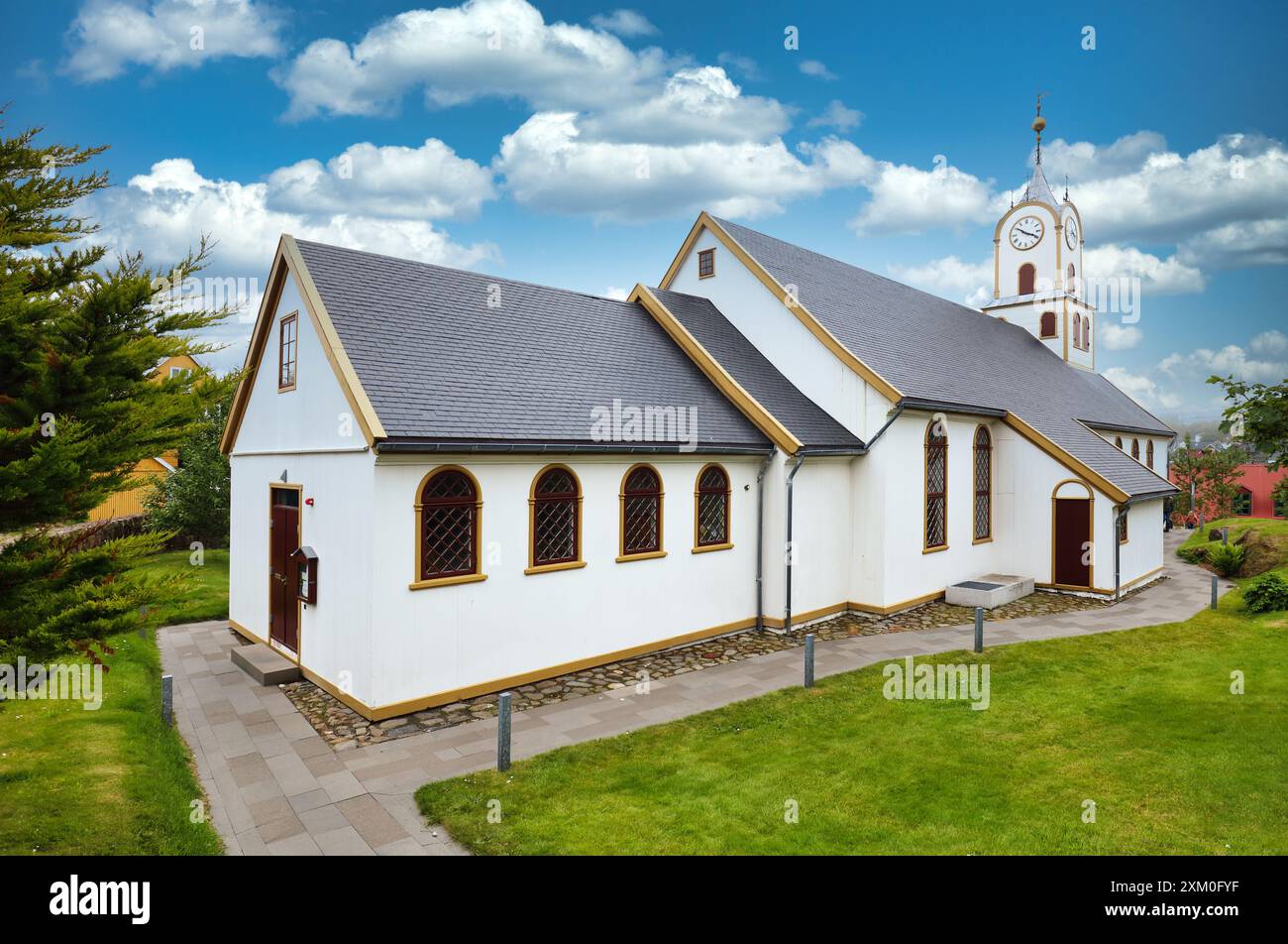 Chiesa di Torshavn, la capitale delle Isole Faroe. Foto Stock