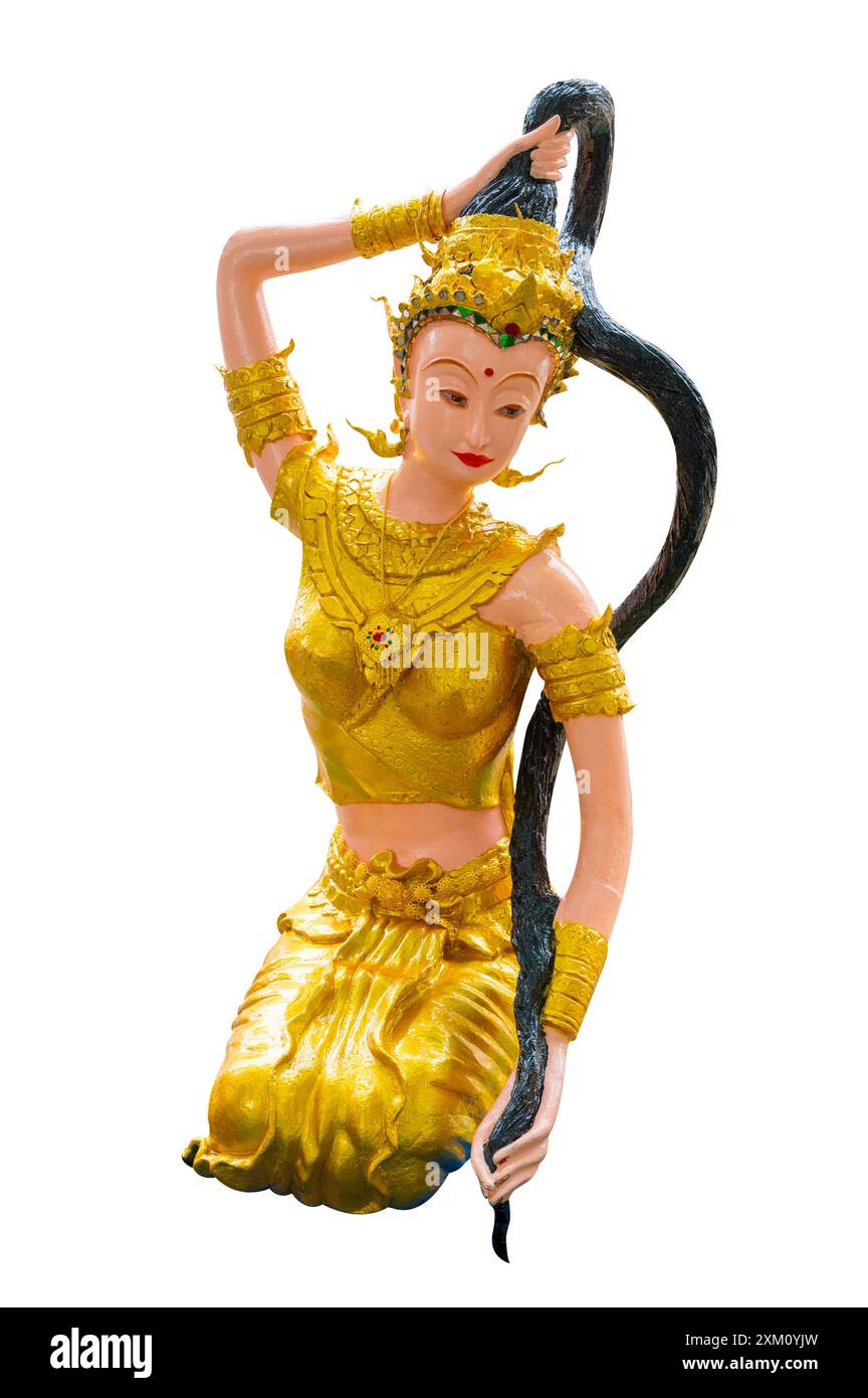 Phra Mae Thorani isolano Angel nel buddismo su sfondo bianco Foto Stock