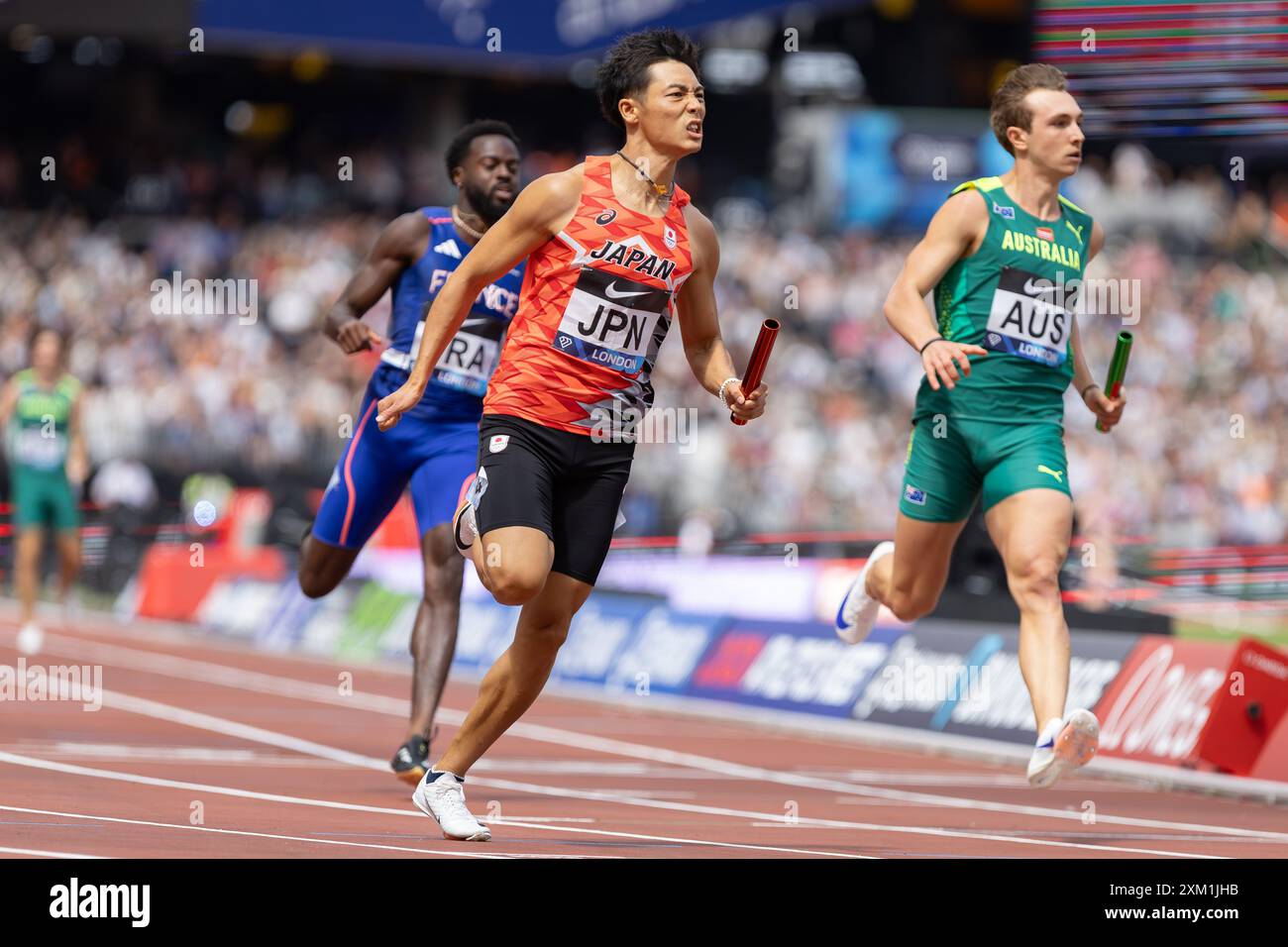 Koki Ueyama (JPN) 4x100 m uomini, durante l'incontro di atletica della Wanda Diamond League al London Stadium, Londra, Inghilterra, il 20 luglio 2024. Foto Stock