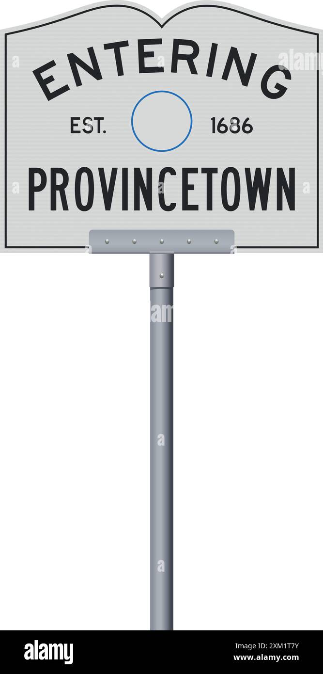 Illustrazione vettoriale della città di Provincetown (Massachusetts) che entra nel cartello stradale su palo metallico Illustrazione Vettoriale