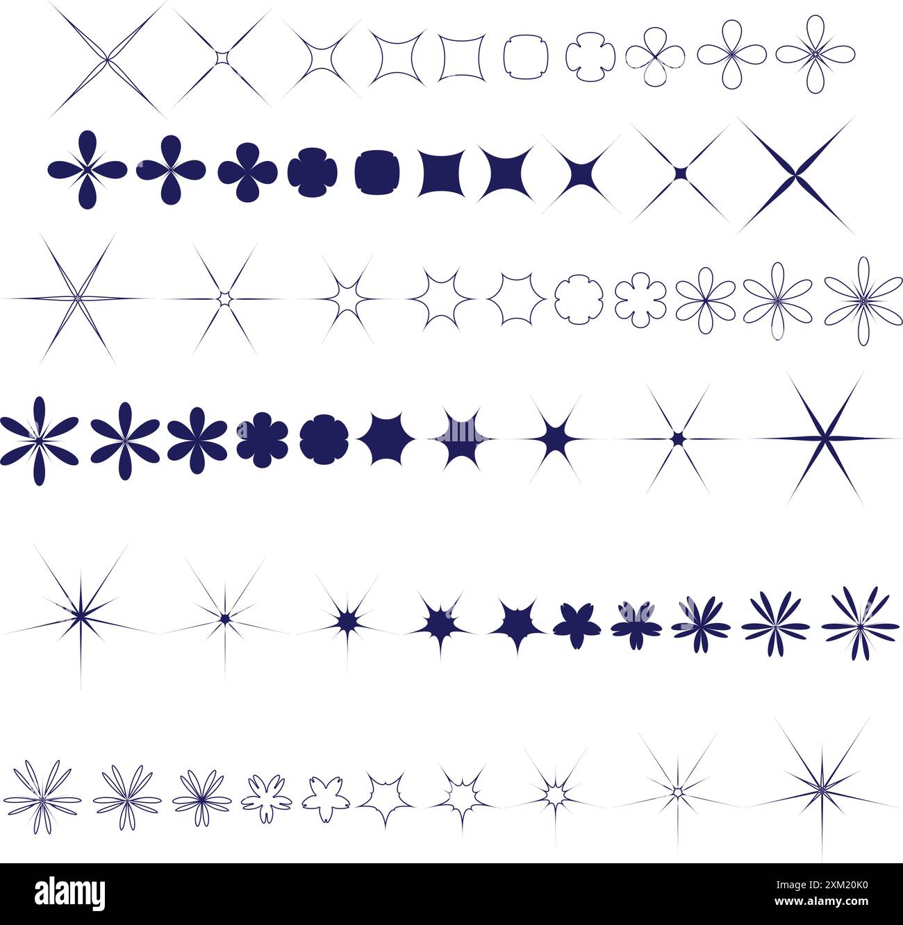 Serie di icone a stella. Semplice collezione Sparkles. Icone dei fuochi d'artificio Illustrazione Vettoriale