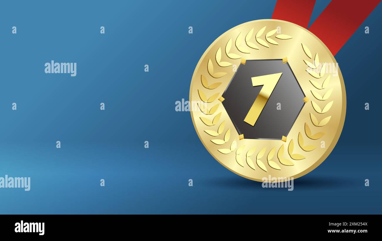 Medaglia d'oro, copia dello sfondo dello spazio per i giochi di premi sportivi. Illustrazione vettoriale per il vincitore del 1° posto in un campionato o in un torneo Illustrazione Vettoriale