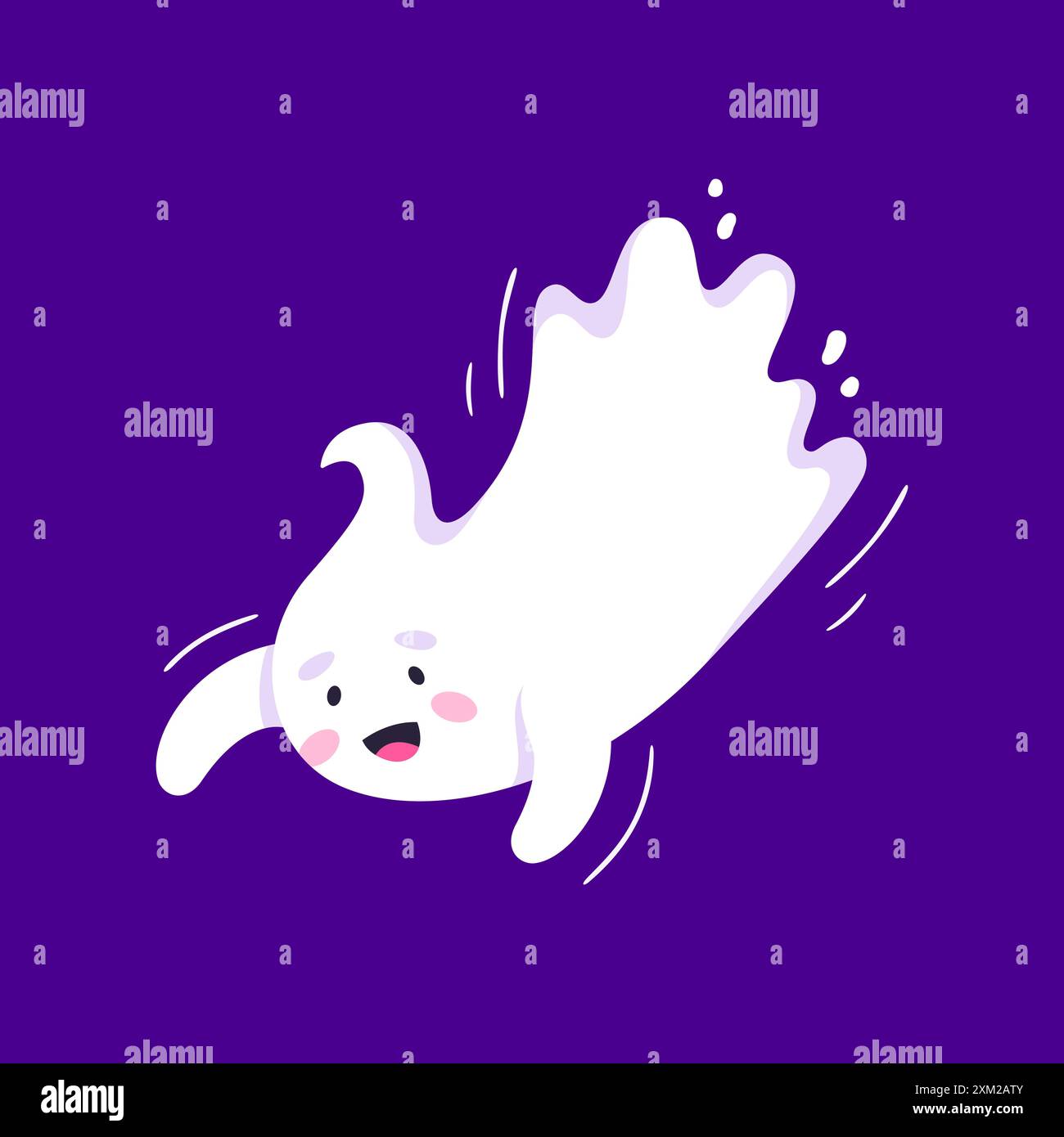 Divertente cartoni animati Halloween kawaii personaggio fantasma. Adorabile spirito vettoriale dolce e divertente, il bambino si viaggerà con un grande sorriso carino e un'espressione giocosa che galleggia e. Illustrazione Vettoriale