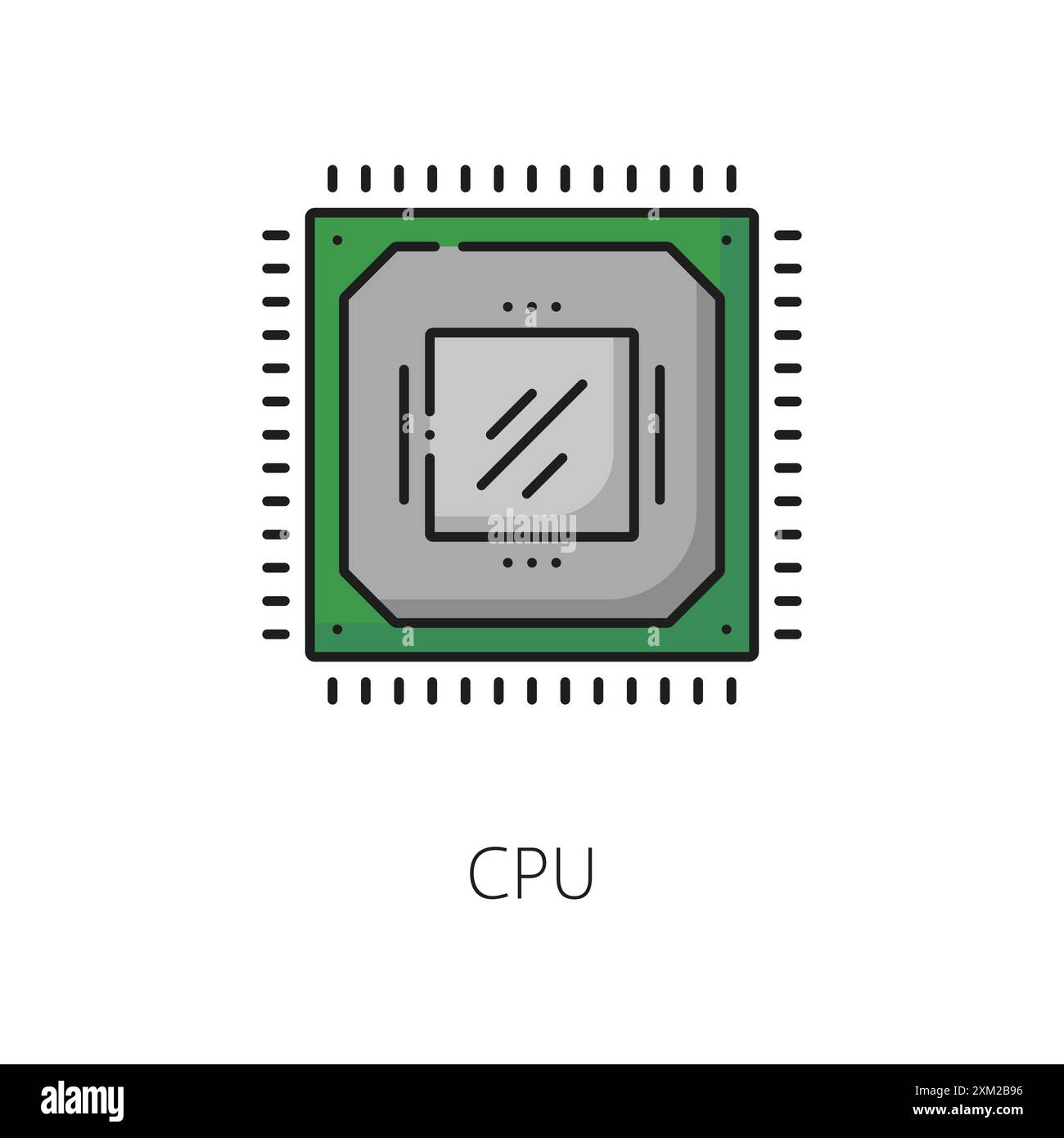 Software del processore della scheda madre del computer o icona della linea del chip video. Driver hardware, applicazione o prodotto software del server o del sistema del personal computer l Illustrazione Vettoriale