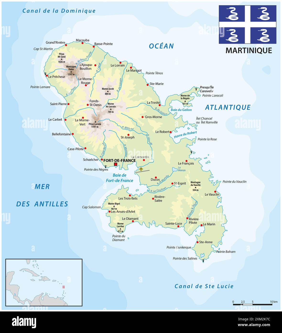 Mappa dell'isola caraibica francese della Martinica Foto Stock