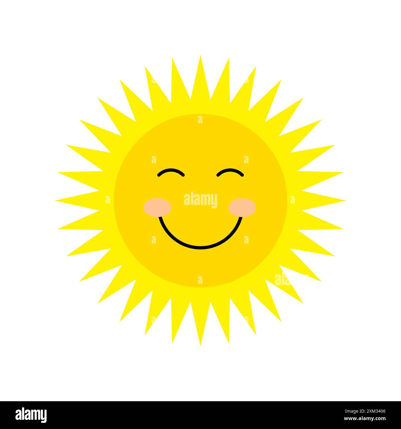 Icona del sole sorridente. Faccia gialla del sole. Sole felice vettoriale. Carino carattere solare. Illustrazione Vettoriale